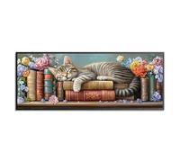 Wergond Chat Diamond Painting Adulte Grand Format, 5D DIY Animaux Diamond Painting xxl, Peinture Diamant Kits pour Adultes Strass pour la Décoration Murale à la Maison 30x80cm