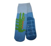 Weri Spezials Chaussettes antidérapantes pour bébé et enfant - Entièrement en éponge - Pour garçons - Aventures safari - Différents motifs et couleurs disponibles., Crocodile bleu moyen., 3-4 ans