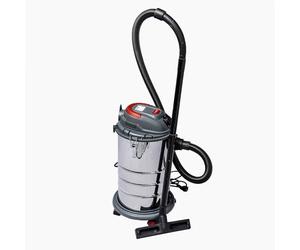 WERKA PRO Aspirateur Eau et Poussière Cuve Acier Chromé 30 l Ø32 mm | Polyvalent, usage bricolage, 1200w, prise 220 v, 17 kpa aspiration, 4 roulettes, bouchon vidange, habitat, câble 4m
