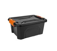 WERKA Pro - Bac de Rangement 12 L en Polypropylène, Dimensions 38,5 x 29,5 x 17,5 cm, avec Poignées Intégrées pour Un Transport Facile, Idéal pour L'Organisation, Noir avec Poignées Orange.