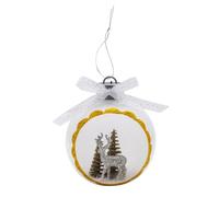 WERKA PRO Boule de Renne Lumineuse - LED Blanc Chaud - Blanc Pailleté avec Liseré Doré - 10 x 8 x 12 cm - Ruban de Suspension Inclus - Fonctionne à Piles - Usage Intérieur