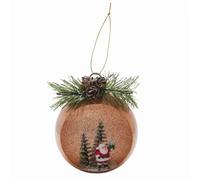 WERKA PRO Boule Papa Noël Lumineuse Orange - LED Blanc Chaud - Ø 12 cm - Décoration de Noël Intérieure - Ficelle Dorée Incluse - Fonctionne avec Piles - Orange Pailleté