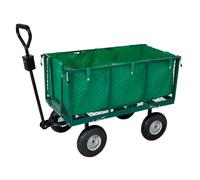 WERKA PRO - Chariot de Jardin avec Essieu directionnel-Remorque de Transport 4 Roues avec Bâche Amovible et Panier Métallique-300 Kg-111cm x 51cm x 72 cm-Vert