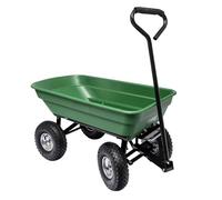 WERKA PRO Chariot Remorque de Jardin 4 Roues Essieu Directionnel 52 L Vert | Plastique, acier, robuste, durable, usage jardin et remorque, 4 roues gonflables ø 260 mm, capacité charge 120 kg