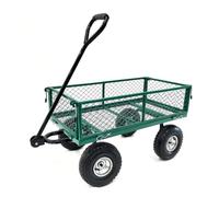 WERKA PRO Chariot Remorque Grillagé de Jardin - 65L - 4 Roues Gonflables Jantes Démontables - Poignée Essieu Directionnel - C