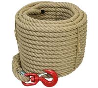 WERKA PRO Corde à Poulie avec Crochet 30 m - Résistance de 3 tonnes - Tressée en 4 brins de Polypropylène - Idéale pour Bricolage et travaux exigeants - Diamètre 20 mm - Brun