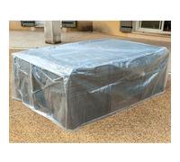 WERKA PRO Housse de Table 310 x 150 x 80 cm Transparente - Protection Mobilier de Jardin - Polyéthylène Étanche et Anti-UV - 10 Œillets Aluminium et Cordon de Serrage - Forme Rectangulaire