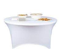 WERKA PRO Housse Nappe Blanche pour Table Ronde Ø150 cm - Polyester Extensible 180 g/m² - 4 Poches Élastiques pour Pieds - La