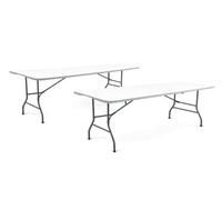 WERKA PRO Lot de 2 Table Pliante Rectangulaire, Polyéthylène et Acier, Gris Clair, 180x68x74 cm, Capacité 8 Personnes, Charge Max 150 kg, avec Poignée de Transport