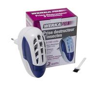 WERKA PRO Prise Destructeur d'Insectes - Silencieux - sans Produit Chimique - Compact - Protection 10 m² - Boîtier De Protection - Bac De Récupération - Blanc/Bleu - 10,1 x 6,1 x 12 cm