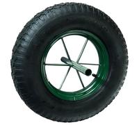WERKA PRO Roue Gonflable 15'' - 385 x 95 mm - Axe Ø 20 mm - Jante Métal Verte - Brouettes de Jardin - 242 mm Longueur Axe - Pneus Noirs - Usage Bricolage