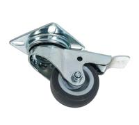 WERKA PRO Roulette pivotante avec frein pour manutention, rotation fluide grâce à 2 couronnes de billes, charge max 40 kg, dimensions platine 60x60 mm, diamètre 50 mm, couleur gris.