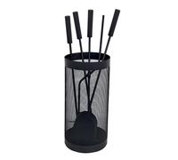 WERKA PRO Serviteur élégant pour poêle et cheminée, ensemble complet de 5 pièces avec balai, pelle, crochet, tisonnier et seau, design moderne en acier noir, dimensions 52 cm, couleur noire.