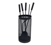WERKA PRO Serviteur pour Poêle et Cheminée 5 Pièces - Ensemble Complet avec Balai, Pelle, Crochet, Tisonnier et Seau de Support - Design Moderne en Acier Noir - Dimensions 52 cm