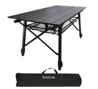 Werkfox Table de Camping Table Multifonctions Pliante Table Polyvalente ; Table Pliante réglable en Hauteur avec Plateau de Table Enroulable (90x51cm) & Sac de Transport ; supporte jusqu'à 30kg