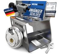 WERKTHOR Antivol Remorque Attelée et Non Attelée - Anti Vol Remorque Attelage et Serrure de Timon - Antivol Caravane Cadenas avec Serrure Ronde Inox et oîtier Acier Galvanisé 20x10x10 cm