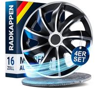 WERKTHOR Enjoliveurs 16 Pouces - Set de 4 Enjoliveurs 13 à 16 Pouces Noir/Argent - Enjoliveurs Résistants aux Chocs - Protection Esthétique des Jantes