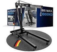 WERKTHOR Grue motorisée pliable pour atelier - 1 t hydraulique et peu encombrante - Grue d'atelier noire avec 6 roulettes - Grue de levage professionnelle pour moteurs et transmissions