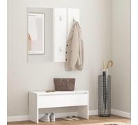 WERNBUPS Banc porte-manteau avec tiroir, banc de couloir avec miroir et crochet, ensemble de meubles de couloir blanc en bois massif, banc multifonction avec espace de rangement pour chaussures et