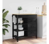 WERNBUPS Chariot de cuisine Monza noir 84 x 40 x 88,5 cm en bois massif de | Avec tiroir et étagères, 4 roulettes 2 verrouillables, station de service polyvalente, facile d'entretien