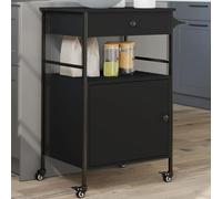 WERNBUPS Chariot de cuisine noir 56 x 43 x 89,5 cm en bois | Design vintage, cadre en acier, 4 roulettes avec 2 freins, porte-serviettes, polyvalent