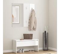 WERNBUPS Ensemble porte-manteau blanc brillant en bois avec crochet, miroir et banc de couloir avec tiroir - Banc multifonction pour couloir, max. 110 kg par siège