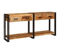 WERNBUPS Lot de 2 tables console rustiques marron en bois massif de mangue, 161 x 33 x 75 cm, longue table console pour couloir avec compartiments de rangement, table de canapé rectangulaire pour