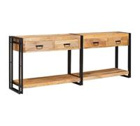 WERNBUPS Lot de 2 tables console rustiques marron en bois massif de mangue, 200 x 33 x 75 cm, avec compartiments de rangement pour salon, couloir ou entrée - Plateau de table rectangulaire, montage