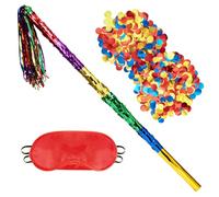 WERNNSAI Bâton de piñata arc-en-ciel avec bandeau pour les yeux et confettis - 76,2 cm robuste et étendu - Grand bâton de piñata pour remplissage de piñata pour fête d'anniversaire - Étoile mexicaine