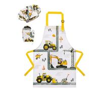 WERNNSAI Camion Tablier Ensemble pour Garçons -Imperméables Tablier de Cuisine Enfants Réglable avec Chapeau, Gant de Cuisine pour Enfant Peinture Jardinage (Très Petit,2-5 Ans)