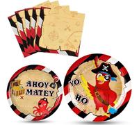 WERNNSAI Décoration pirate - 48 pièces de vaisselle d'anniversaire pirate pour enfants garçons fête pirate assiettes serviettes pirate aventure fête d'anniversaire vaisselle en papier trésor de pirate