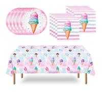WERNNSAI Ensemble de Fournitures de Fête en Crème Glacée - Assiettes, Serviettes, Nappe pour Enfants, Filles - Décoration d'Anniversaire, Vaisselle pour 16 Invités