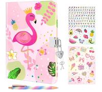 WERNNSAI Ensemble de journal intime pour filles Flamingo Journal Kit - Journal en feuille d'or pour enfants avec cadenas et clés, journal intime Flamingo pour filles avec stylo et autocollants