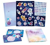 WERNNSAI Ensemble de papeterie pour enfants Astronaute Ensemble de papeterie pour garçons Ensemble de papier à lettres pour adolescents Ensemble de papier à lettres aérospatial Feuilles d'écriture