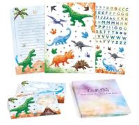 WERNNSAI Ensemble de papeterie pour enfants Ensemble de papeterie pour garçons Ensemble de papeterie pour adolescents Ensemble de papier à lettres pour dinosaures Ensemble de papier à lettres