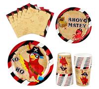 WERNNSAI Fournitures Pirate - 64 Pièces - Assiettes, Serviettes, Gobelets pour Fête d'Anniversaire d'Enfants et Garçons - Vaisselle en Papier - Décorations - Pour 16