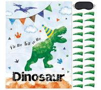 WERNNSAI Jeu de fête « Pin the Tail on the Dinosaure »,51 × 73 cm,Jeux de fête pour enfants et garçons avec 24 queues aquarelles,Fournitures de fête d'anniversaire pour mur ou décoration de chambre