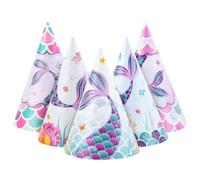 WERNNSAI Lot de 12 chapeaux de fête sirène en papier enduit coloré avec fermeture élastique pour filles et enfants, décorations de fête à thème, 11,9 x 17 cm