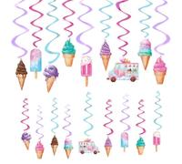 WERNNSAI Lot de 18 tourbillons de crème glacée à suspendre pour enfants, filles, décorations de plafond pour fête d'anniversaire, fournitures de fête d'été, serpentins à suspendre
