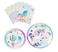 WERNNSAI Lot de 48 assiettes et serviettes de table jetables en forme de licorne arc-en-ciel pour filles - Pour 16 invités