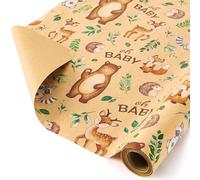 WERNNSAI Papier Cadeau Kraft Pour Bébé - 1 Rouleau Papier Cadeau Bébé Fille Motif Floral Animaux Emballage Cadeau Kraft Décoration Renard Ours Mignon Fête Prénatale Nouveau-Né Anniversaire 43cmx10m