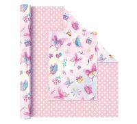 WERNNSAI Papier Cadeau Papillon - 1 Rouleau Papier Cadeau Papillon Réversible à Pois Roses pour Femmes Filles Emballage Cadeau d'Anniversaire Pour Décoration de Mariage Baby Shower 43cm x 10m