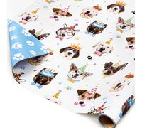 WERNNSAI Papier cadeau pour chien - 1 rouleau de papier cadeau pour enfants - Teckel bleu - Empreintes de pattes de chien - Emballage cadeau - Décoration de fête d'anniversaire - 43 cm x 5 m