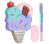 WERNNSAI Piñata à crème glacée - Jolie piñata d'anniversaire avec bandeau et bâton - Fournitures de décoration pour fête d'anniversaire