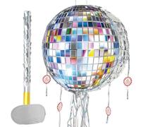 WERNNSAI - Piñata boule disco - Mini piñata disco avec bâton et bandeau pour ficelle à tirer pour fête de danse rétro des années 80 et 90, décoration d’anniversaire pour enfants, hommes, femmes, fête