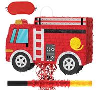 WERNNSAI Piñata Camion de Pompiers - Décorations d'Anniversaire Camion de Pompiers Rouge Lot Piñata Voiture avec Bandeau Bâton Pompier Camion de Pompier Décorations de Fête d'Anniversaire pour