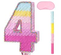 WERNNSAI Piñata d'anniversaire - 4e anniversaire fille garçon enfants arc-en-ciel à suspendre chiffres remplies avec masque pour les yeux bâton pompon cordon de serrage multicolore décorations de fête
