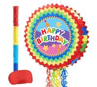 WERNNSAI Piñata d'anniversaire - Décorations d'anniversaire arc-en-ciel, piñata ronde colorée avec bandeau et bâton pour fournitures de décoration de fête