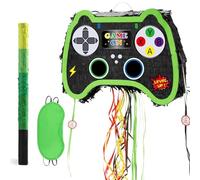 WERNNSAI Piñata de Jeu Vidéo - Piñata Manette de Jeu Pliable Verte et Noire avec Bandeau Bâton Décoration de Fête Game On Gaming pour Enfants Garçons Fournitures Carnaval d'anniversaire Jeu À Cordon