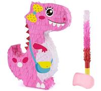 WERNNSAI Pinata Dinosaure - Pinata Dinosaure Rose pour Décoration Fête D'Anniversaire avec Bandeau Bâton pour Filles Enfants Décoration Fête À Thème Jurassique Fournitures Jeu Fête D'Anniversaire Dino